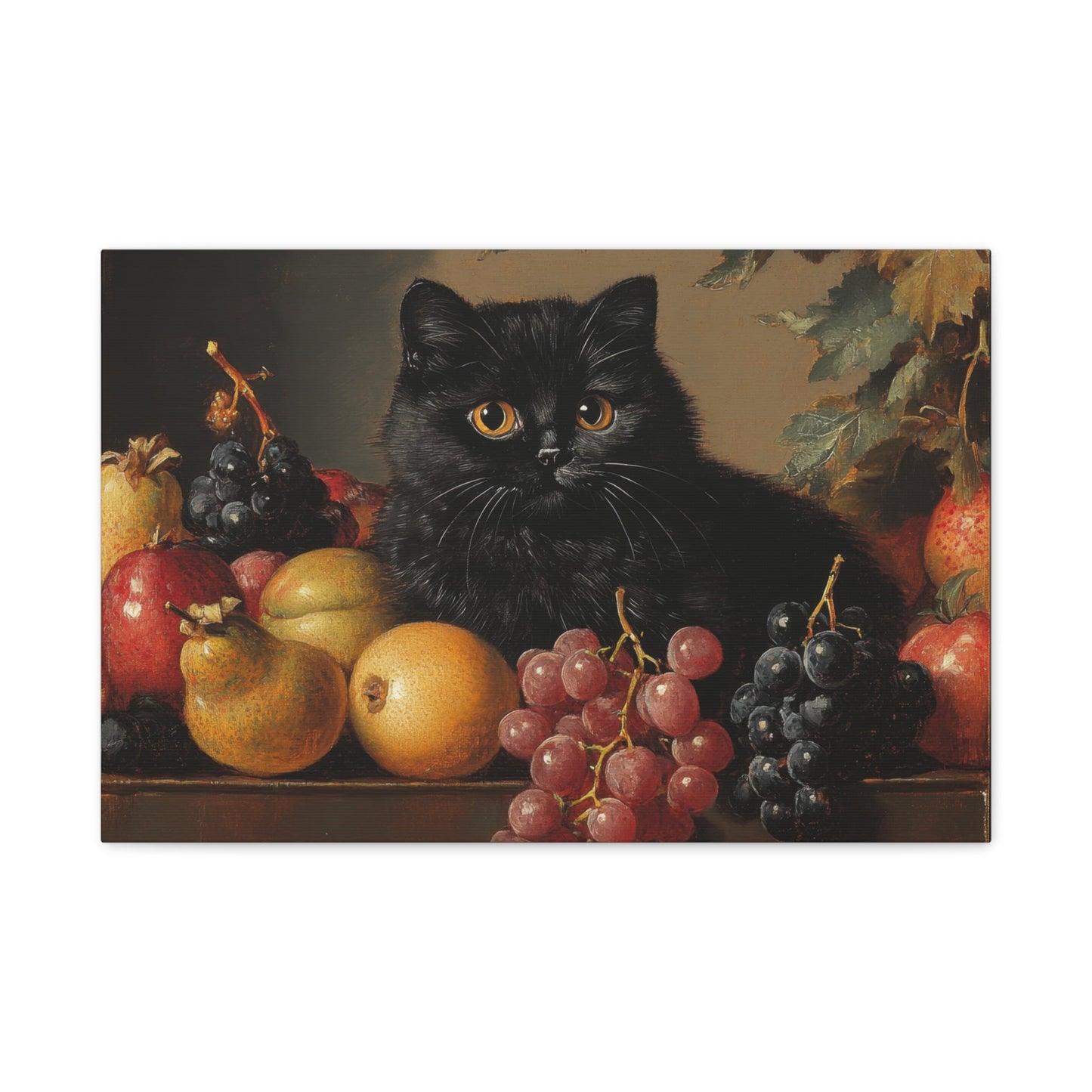 Black Cat Amongst Abundant Fruits - Animal Canvas Print - Aestheticanvas