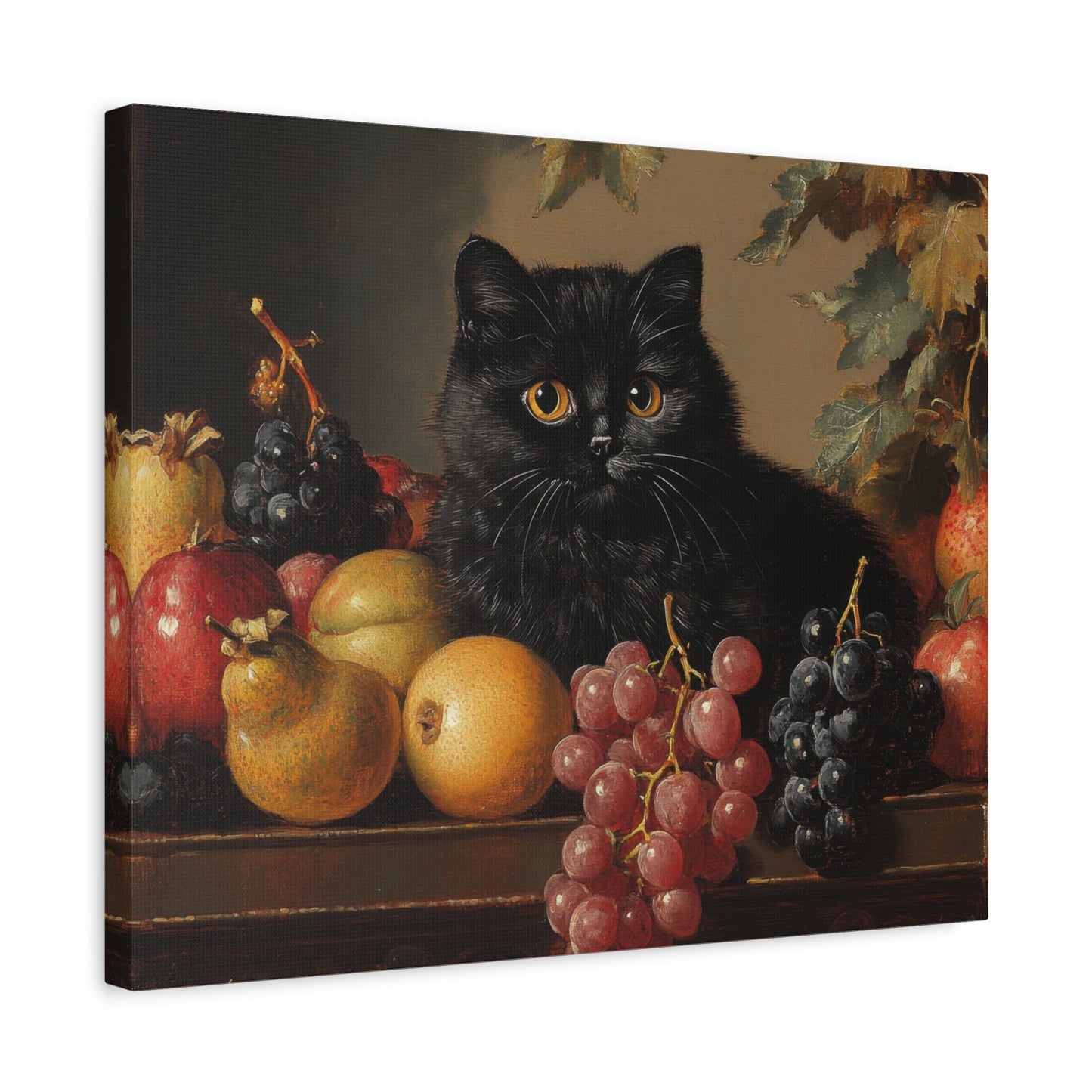 Black Cat Amongst Abundant Fruits - Animal Canvas Print - Aestheticanvas