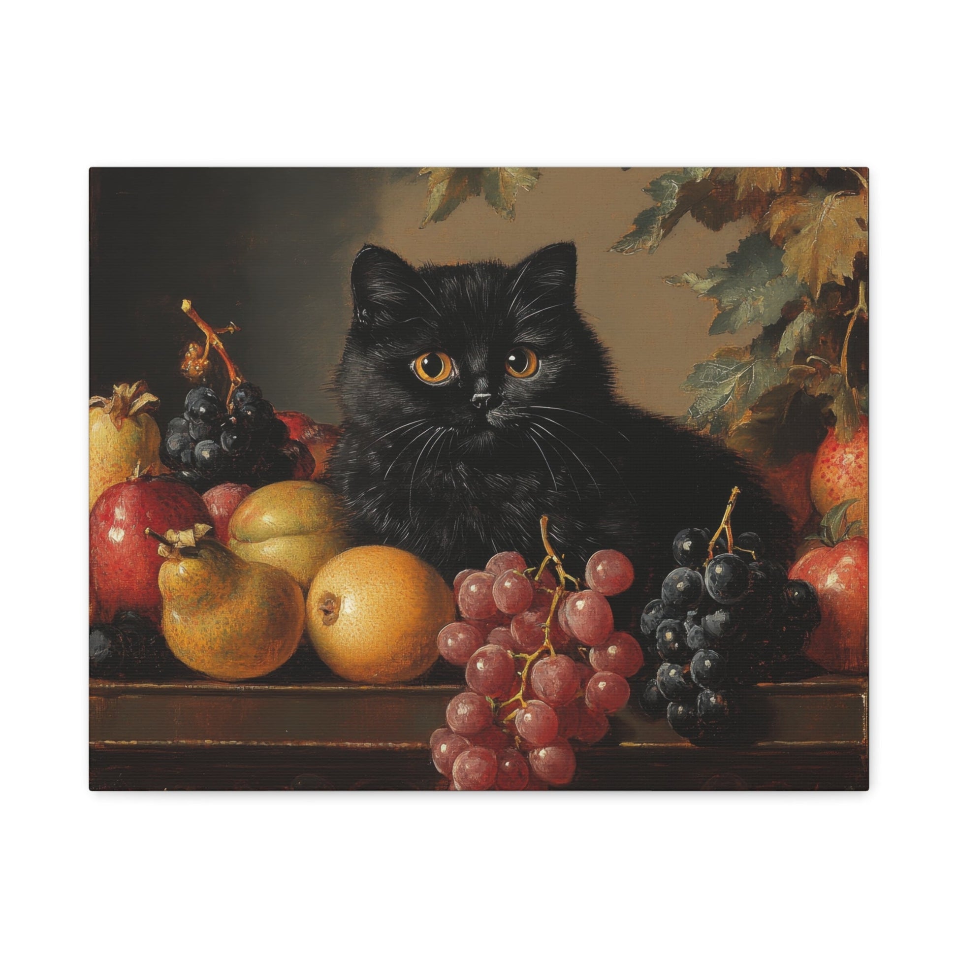 Black Cat Amongst Abundant Fruits - Animal Canvas Print - Aestheticanvas