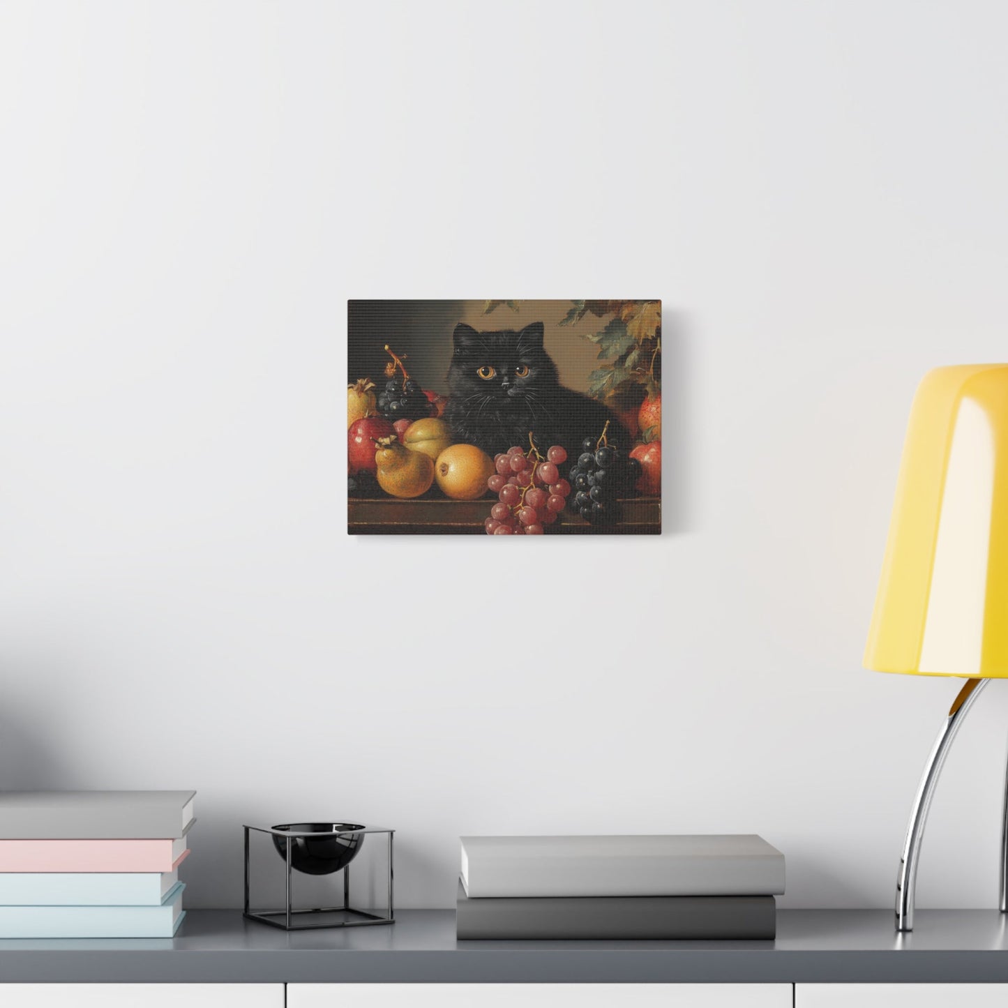 Black Cat Amongst Abundant Fruits - Animal Canvas Print - Aestheticanvas