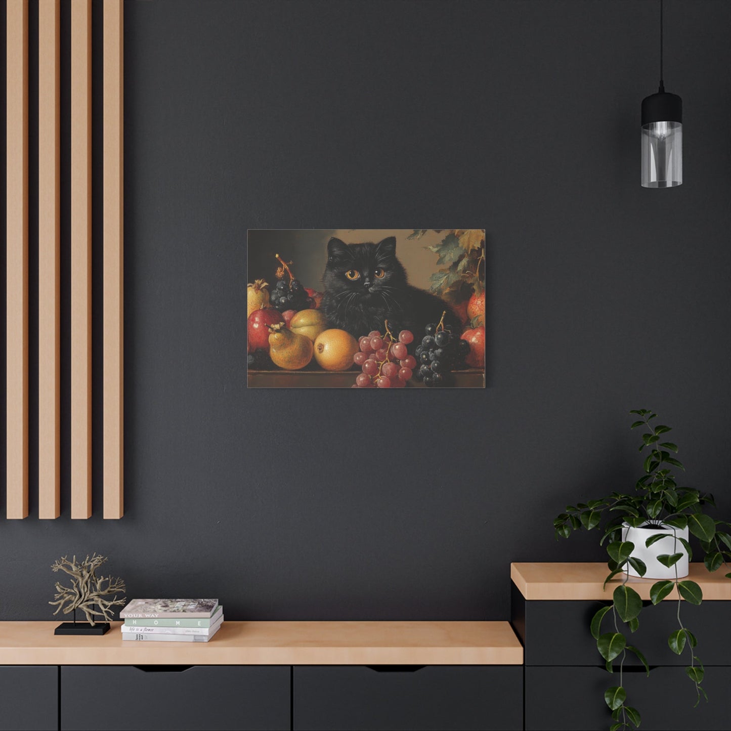 Black Cat Amongst Abundant Fruits - Animal Canvas Print - Aestheticanvas