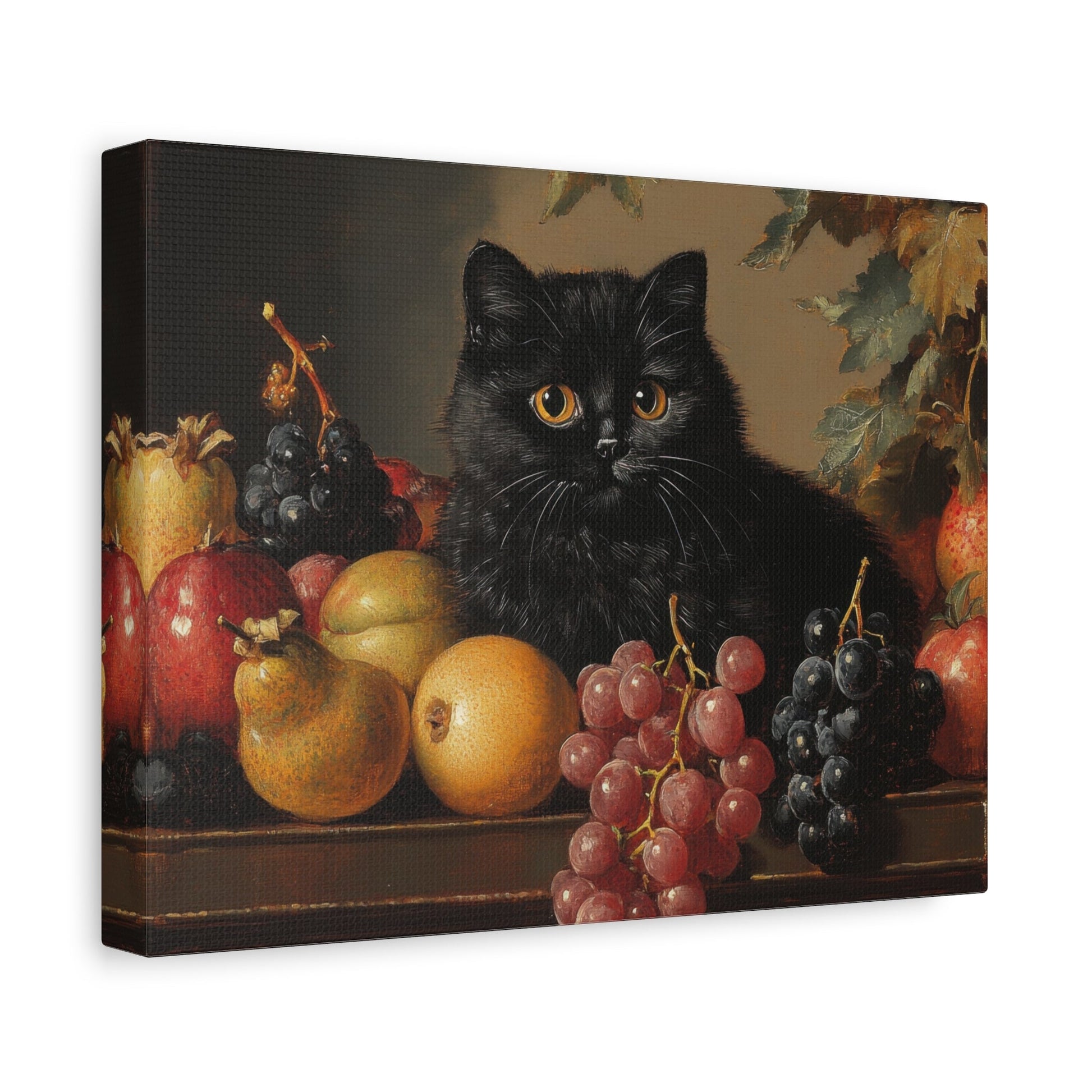 Black Cat Amongst Abundant Fruits - Animal Canvas Print - Aestheticanvas