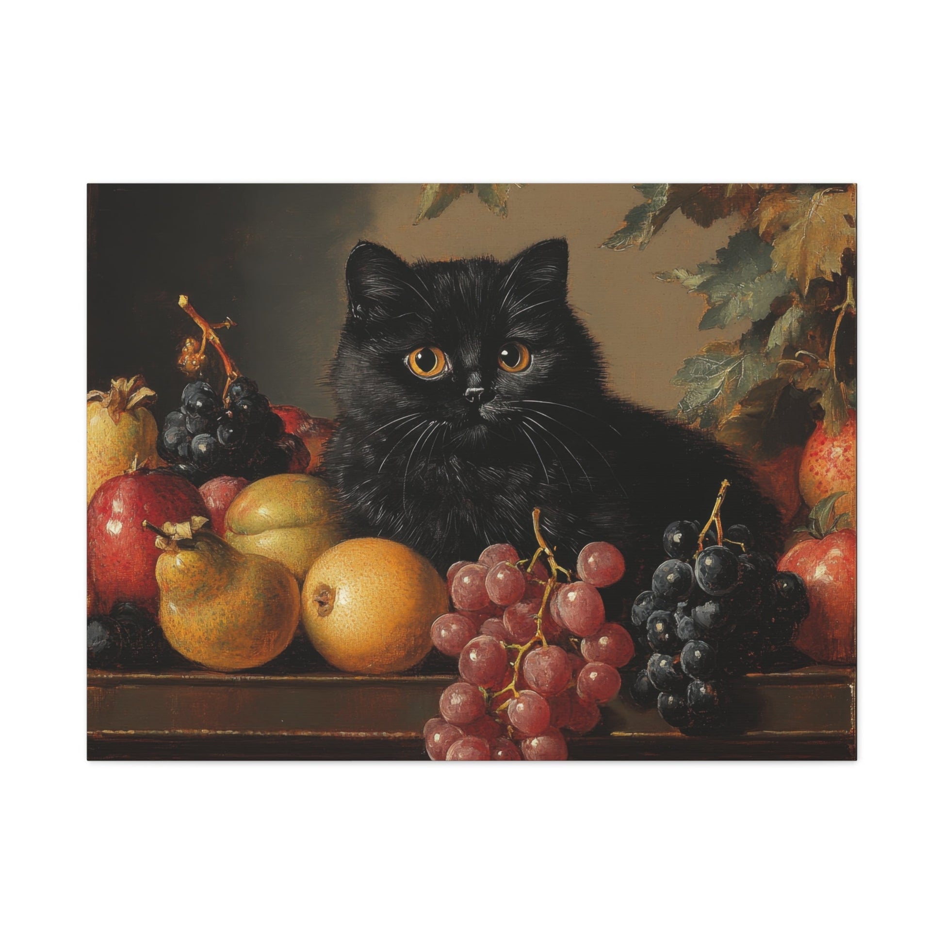 Black Cat Amongst Abundant Fruits - Animal Canvas Print - Aestheticanvas