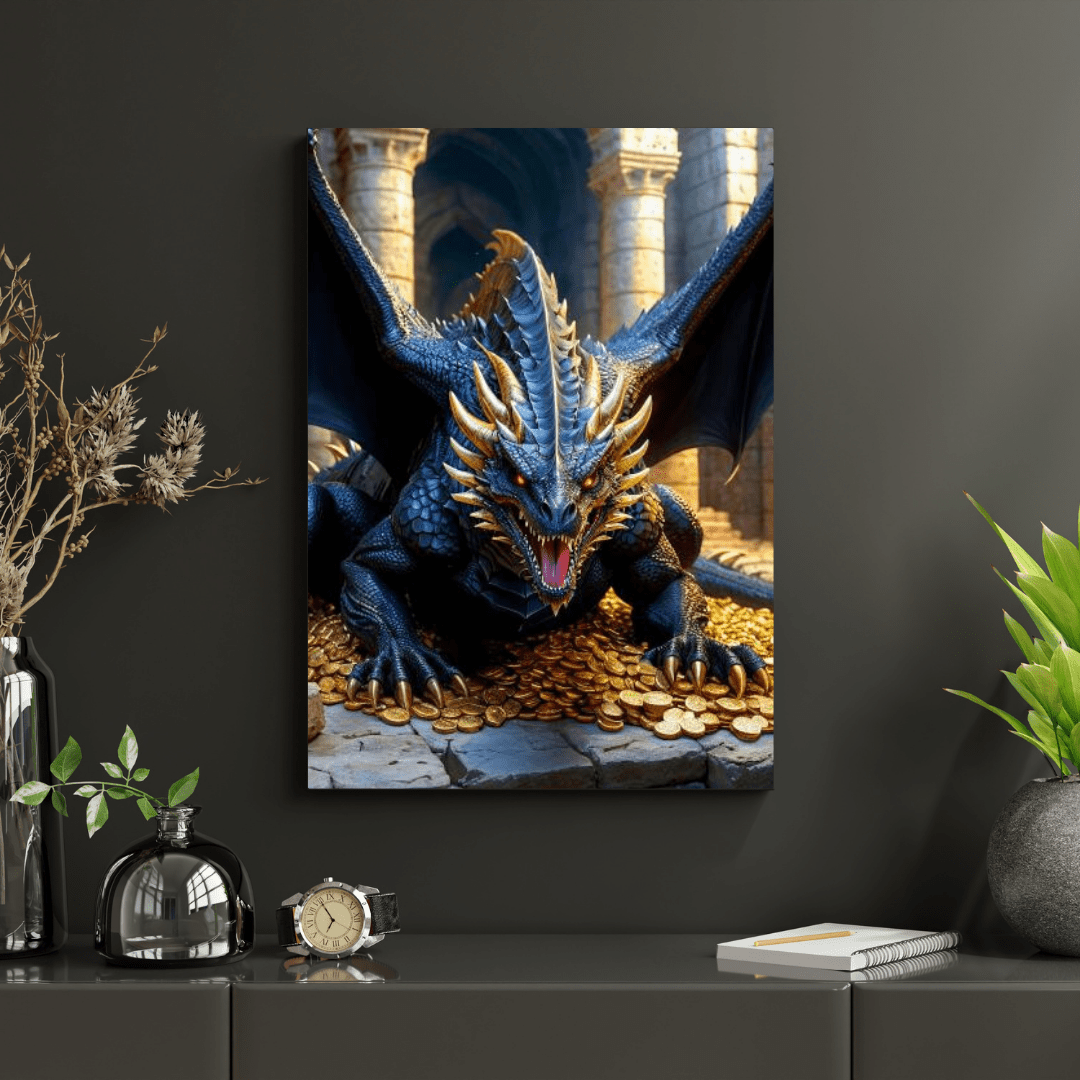 Black Dragon Protecting Gold - Wall Art - Aestheticanvas