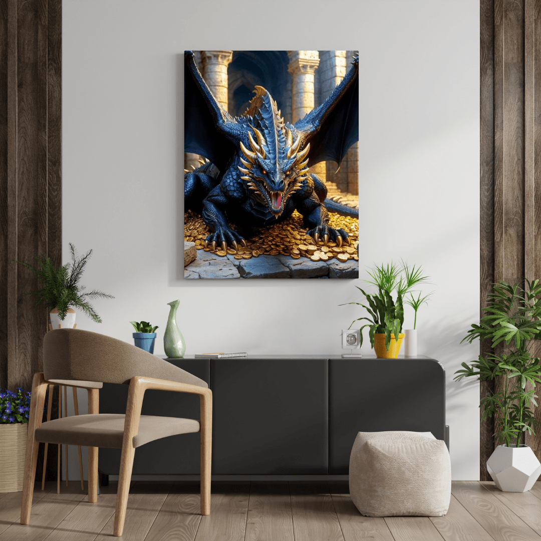 Black Dragon Protecting Gold - Wall Art - Aestheticanvas