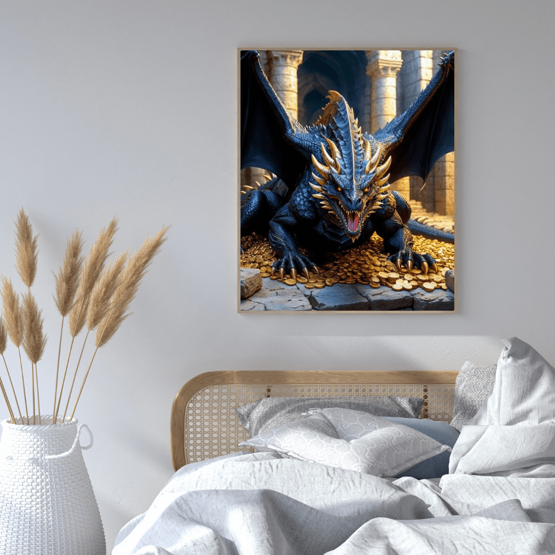 Black Dragon Protecting Gold - Wall Art - Aestheticanvas