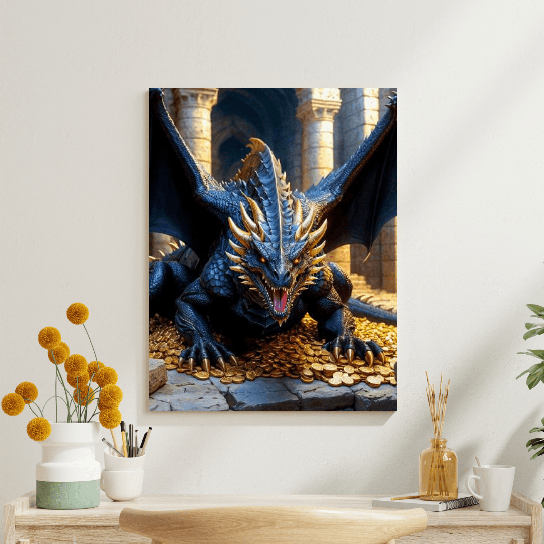 Black Dragon Protecting Gold - Wall Art - Aestheticanvas