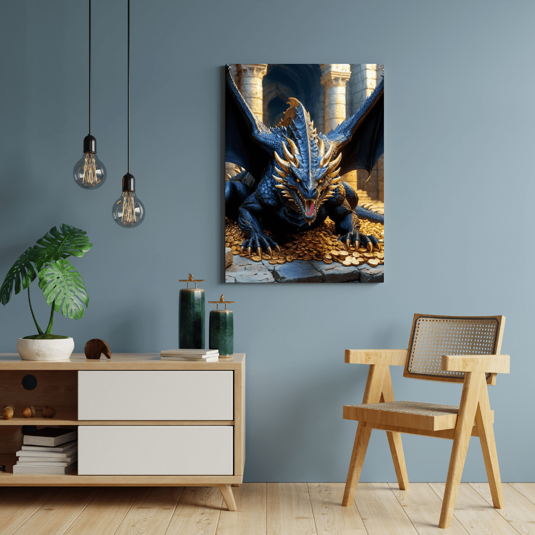 Black Dragon Protecting Gold - Wall Art - Aestheticanvas