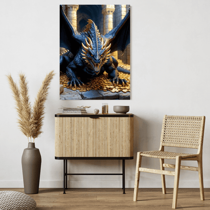 Black Dragon Protecting Gold - Wall Art - Aestheticanvas