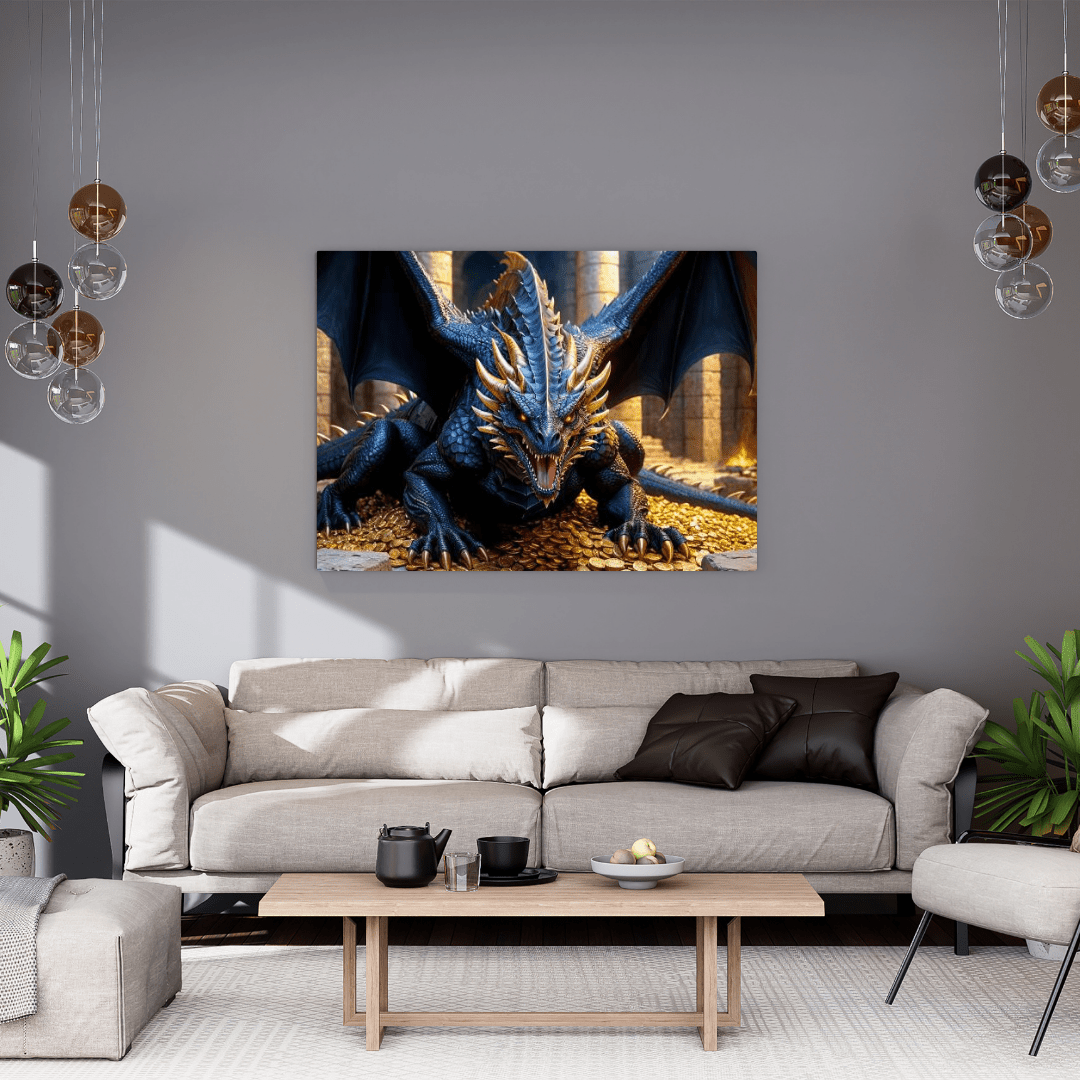 Black Dragon Protecting Gold - Wall Art - Aestheticanvas