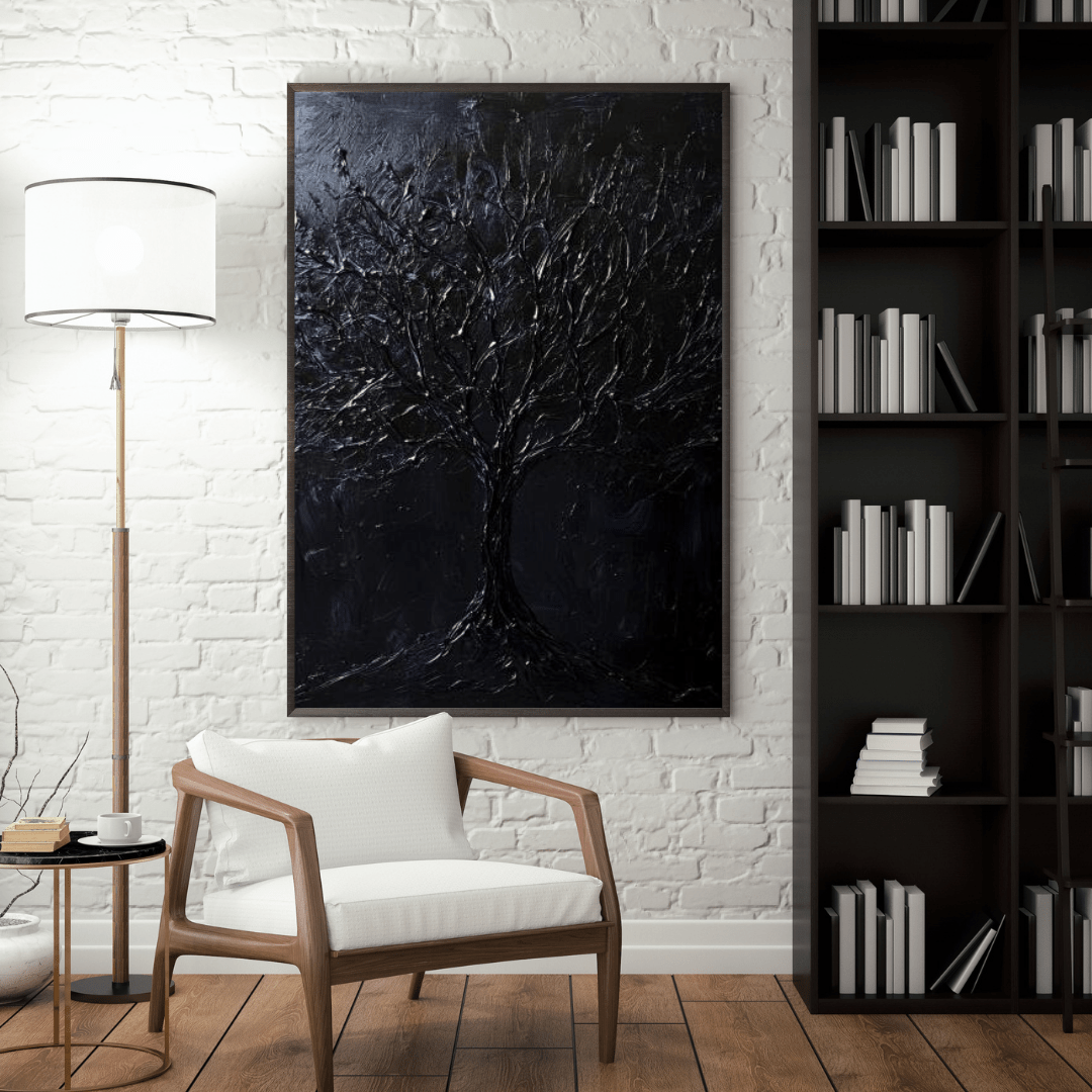 Black Tree of Shadow - Abstract Wall Art - Aestheticanvas