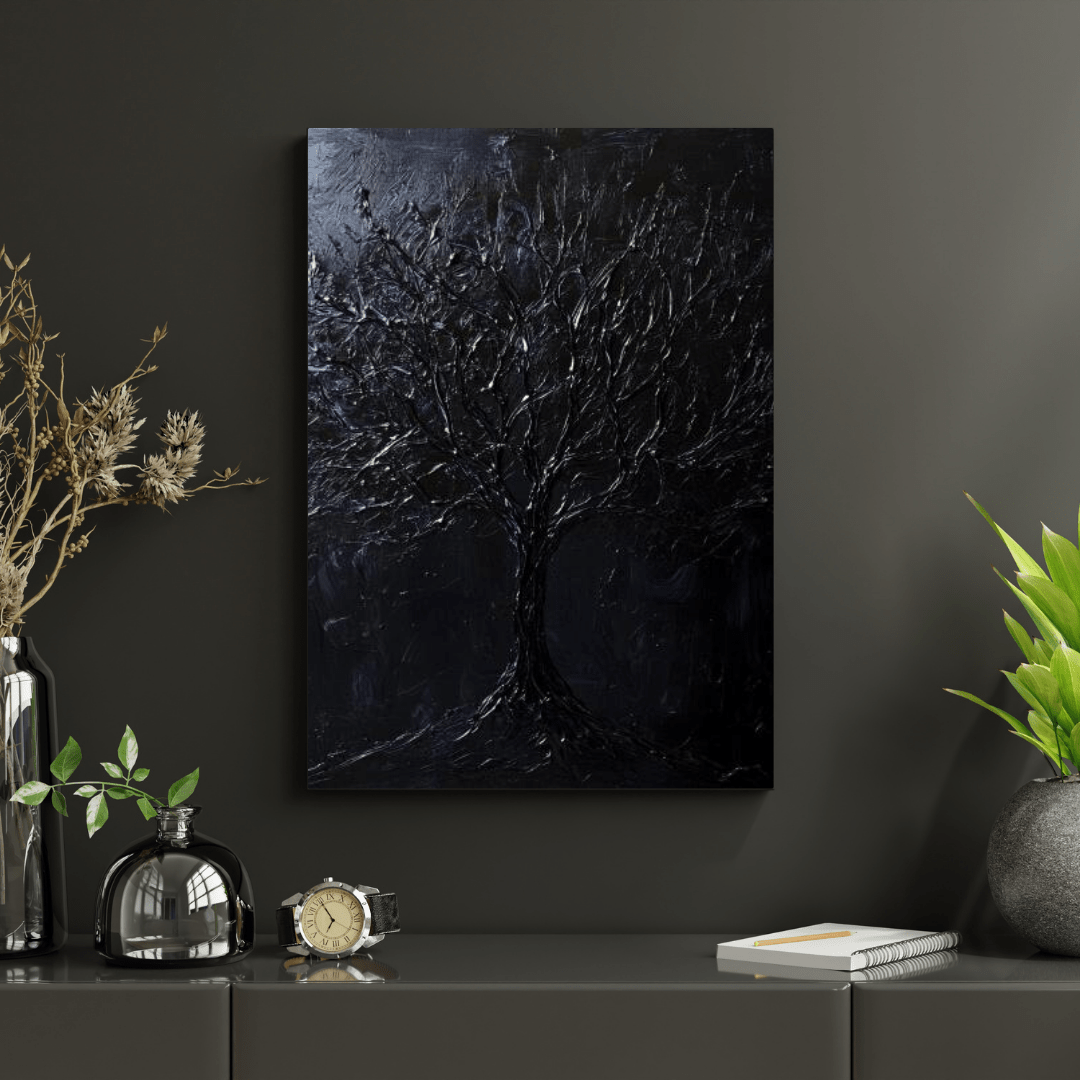 Black Tree of Shadow - Abstract Wall Art - Aestheticanvas