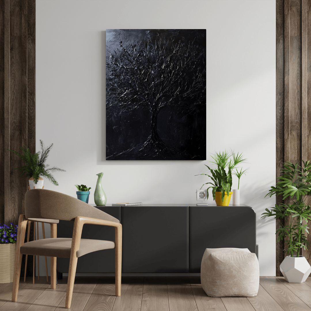 Black Tree of Shadow - Abstract Wall Art - Aestheticanvas