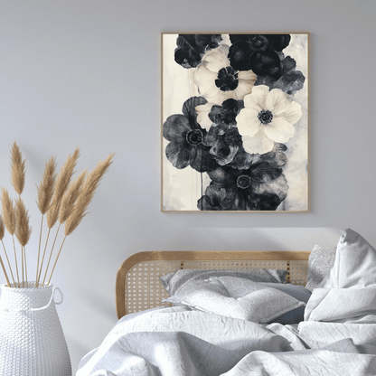 Black & White Floral Elegance - Flower Wall Art - Aestheticanvas