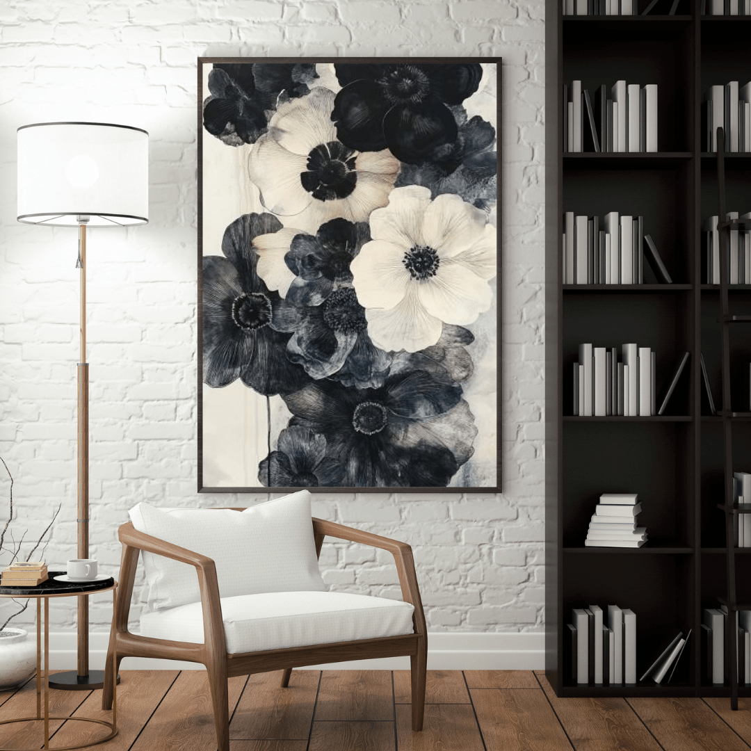 Black & White Floral Elegance - Flower Wall Art - Aestheticanvas