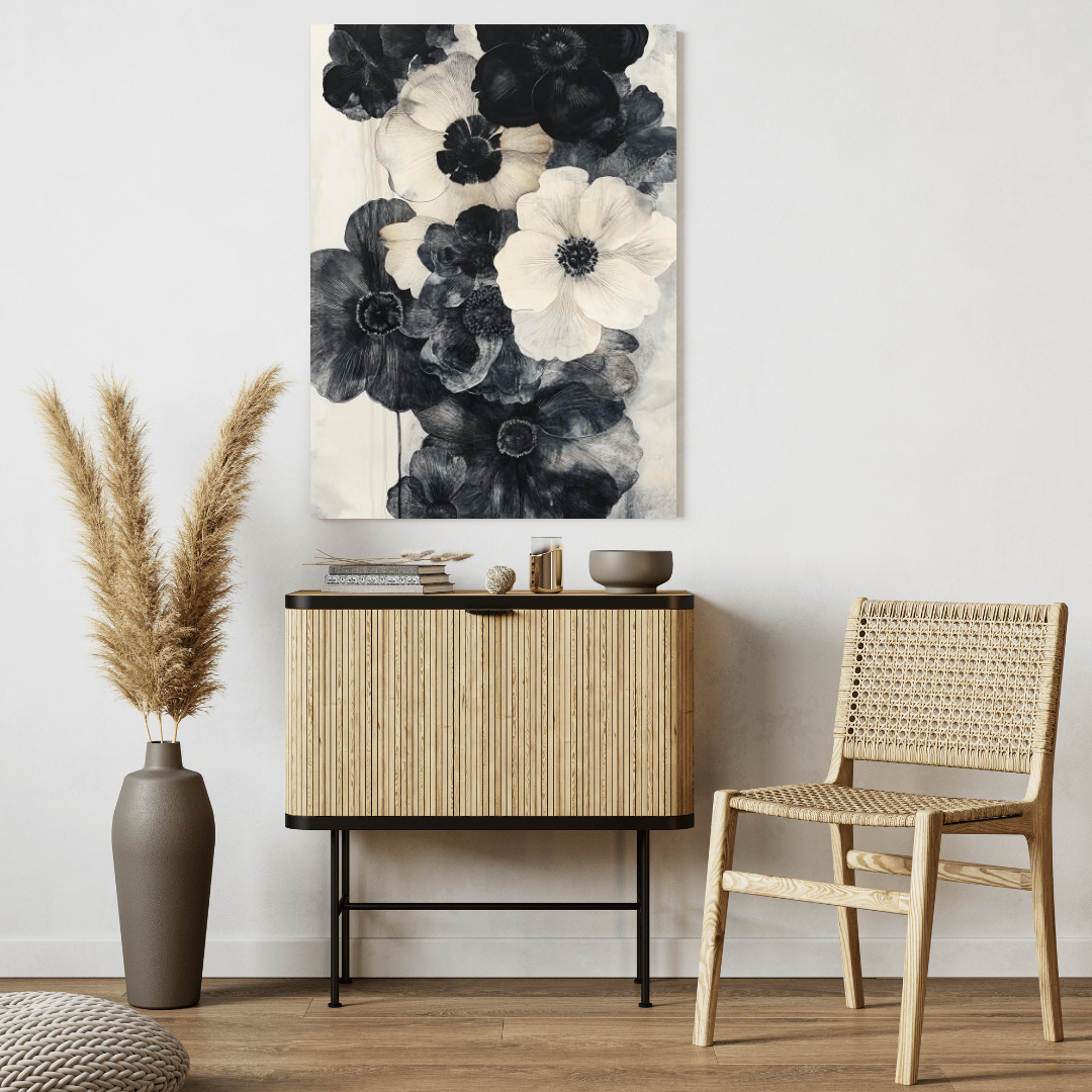 Black & White Floral Elegance - Flower Wall Art - Aestheticanvas