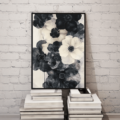 Black & White Floral Elegance - Flower Wall Art - Aestheticanvas