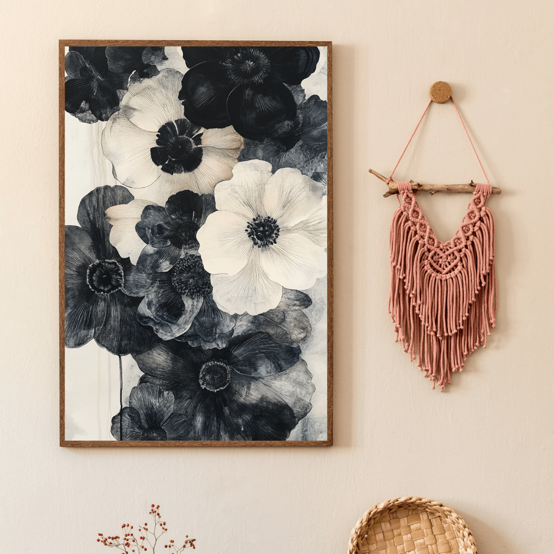 Black & White Floral Elegance - Flower Wall Art - Aestheticanvas