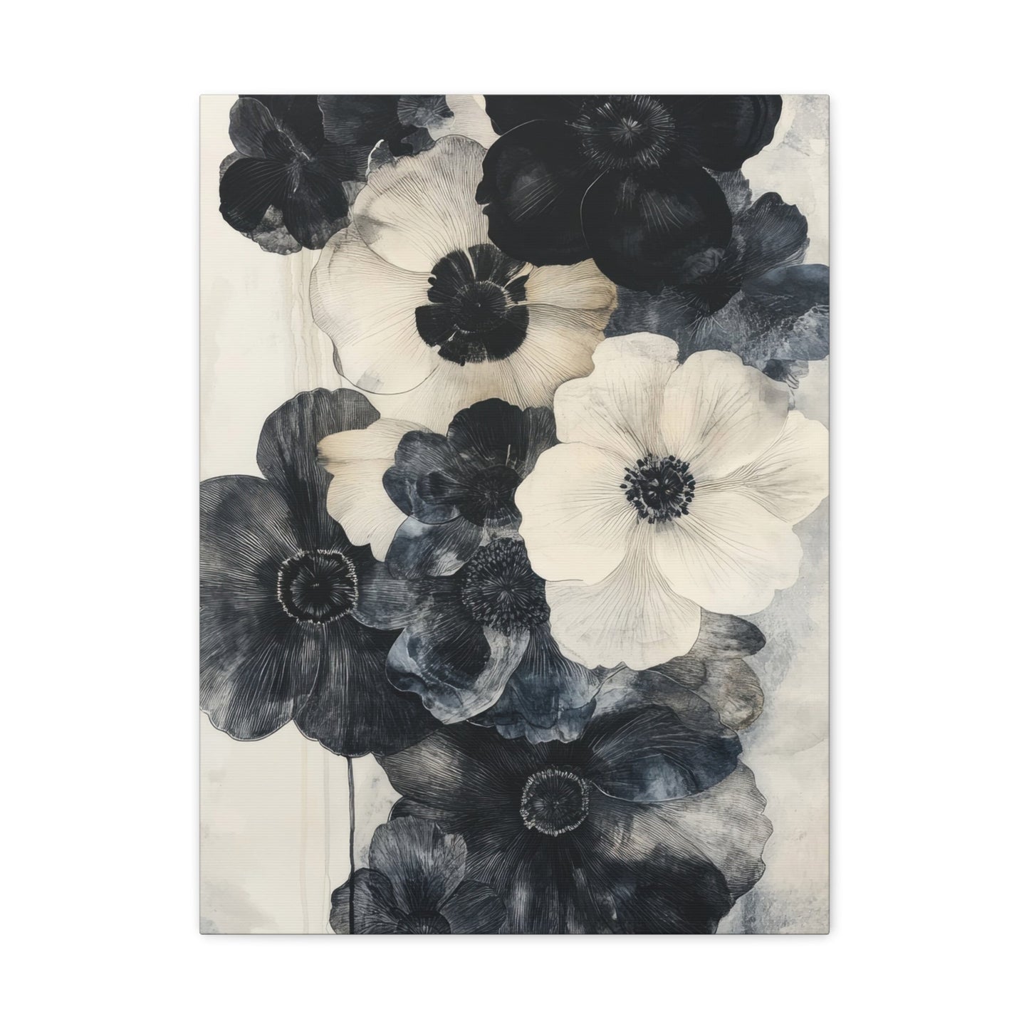 Black & White Floral Elegance - Flower Wall Art - Aestheticanvas