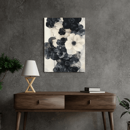 Black & White Floral Elegance - Flower Wall Art - Aestheticanvas