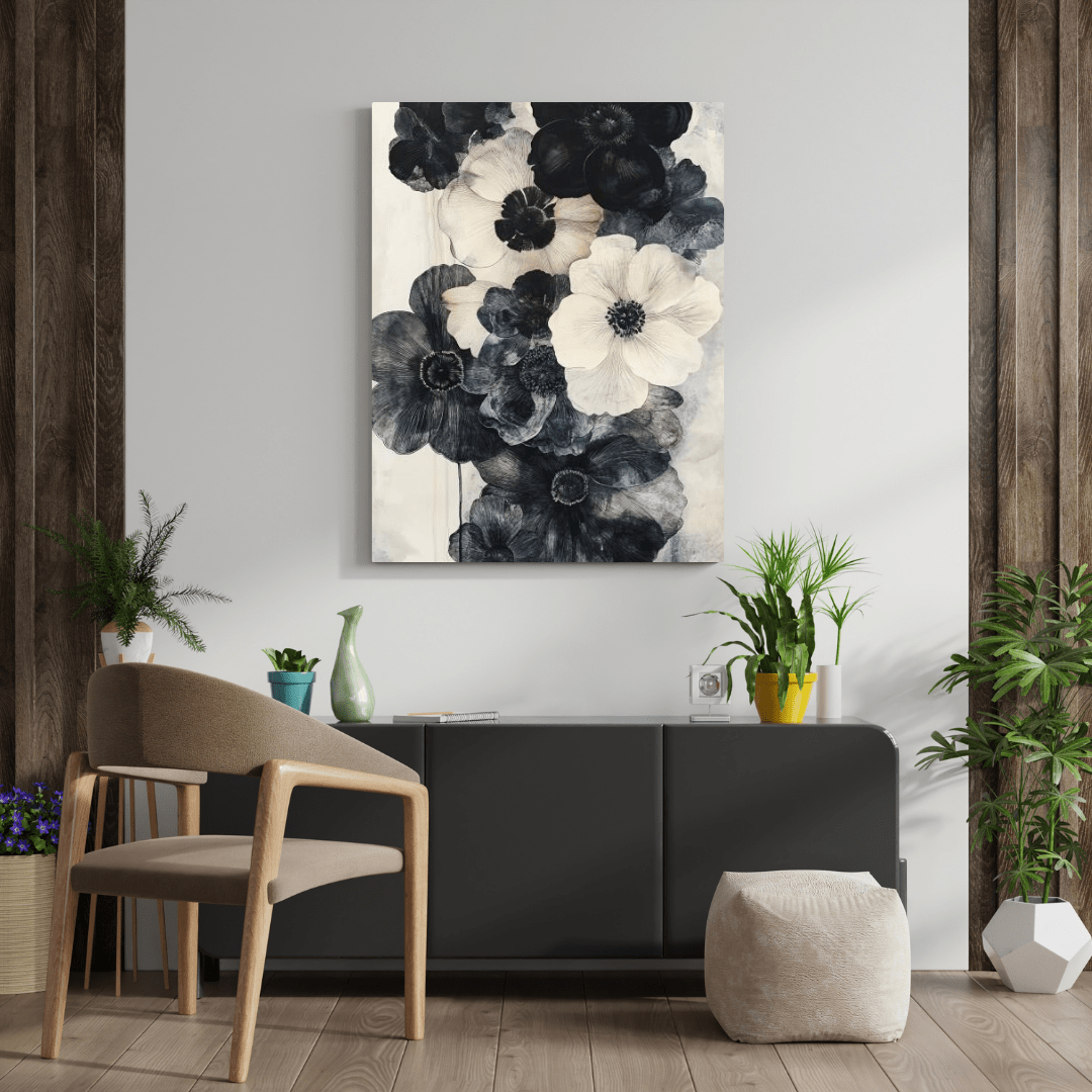 Black & White Floral Elegance - Flower Wall Art - Aestheticanvas