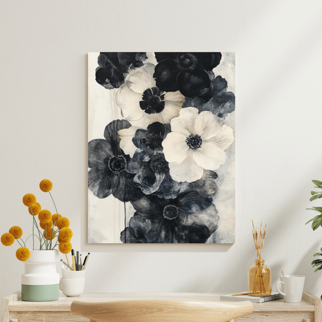 Black & White Floral Elegance - Flower Wall Art - Aestheticanvas