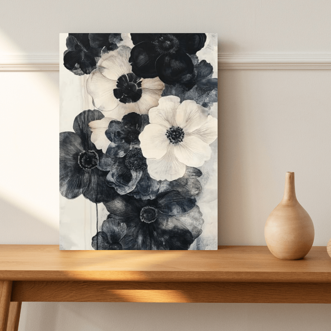 Black & White Floral Elegance - Flower Wall Art - Aestheticanvas