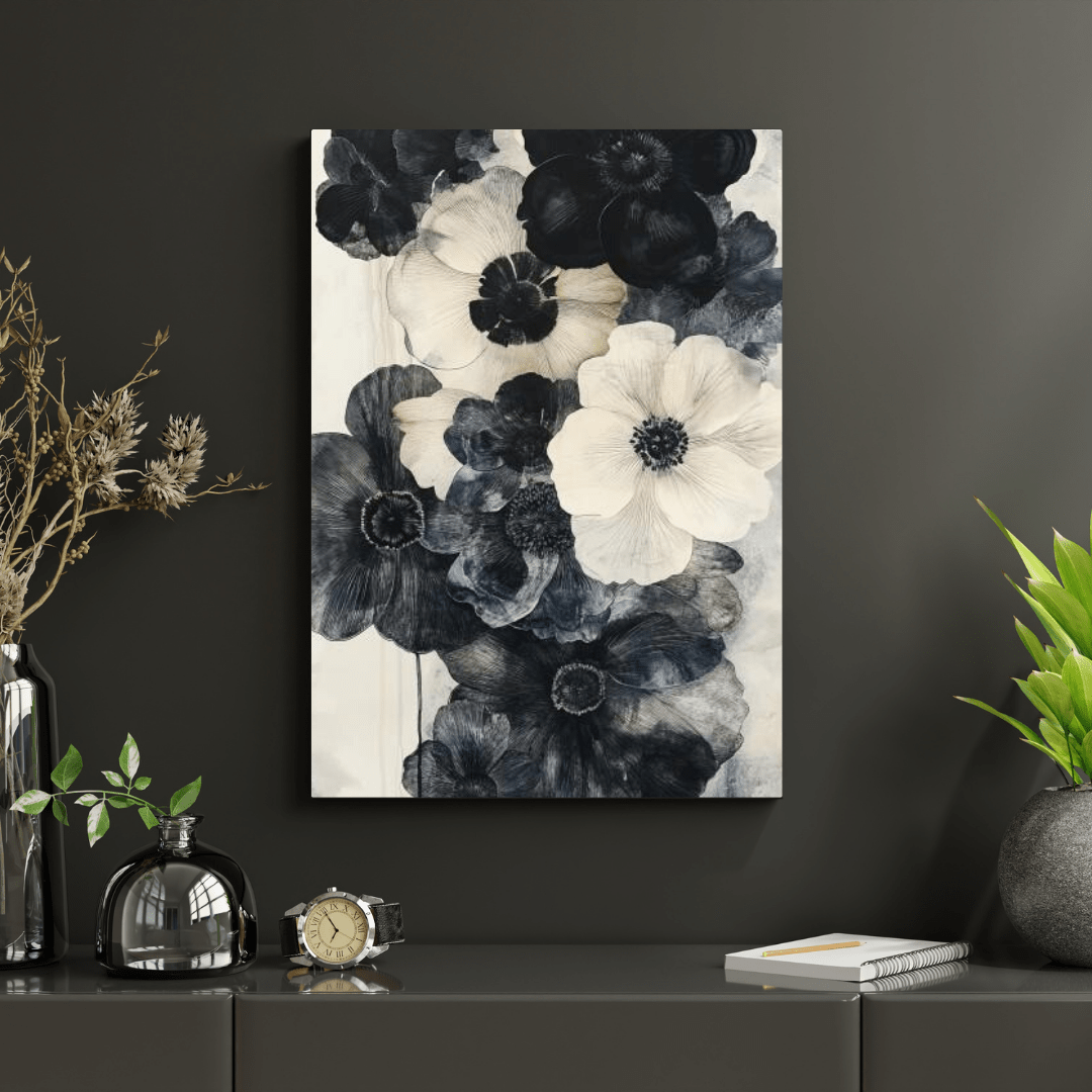 Black & White Floral Elegance - Flower Wall Art - Aestheticanvas