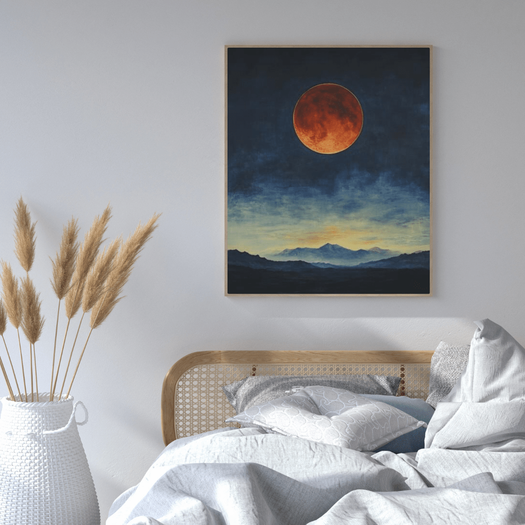 Blood Moon Over Twilight Mountains - Nature Wall Art - Aestheticanvas