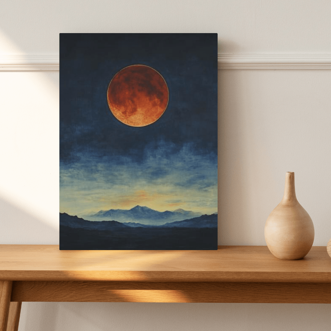 Blood Moon Over Twilight Mountains - Nature Wall Art - Aestheticanvas