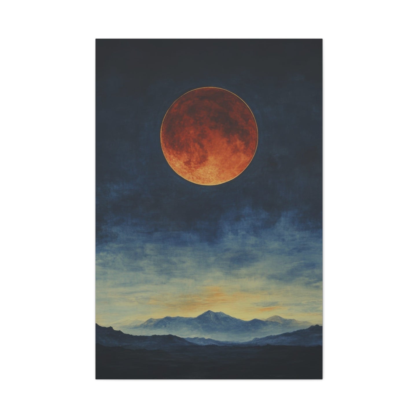 Blood Moon Over Twilight Mountains - Nature Wall Art - Aestheticanvas