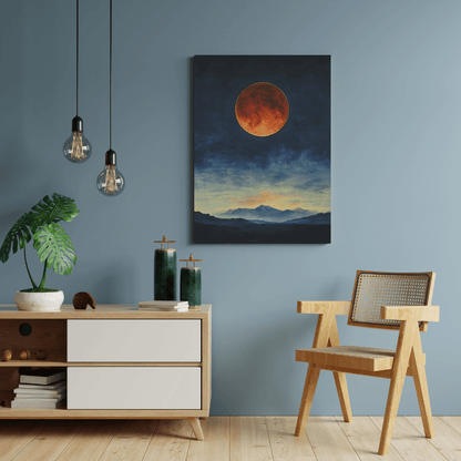 Blood Moon Over Twilight Mountains - Nature Wall Art - Aestheticanvas