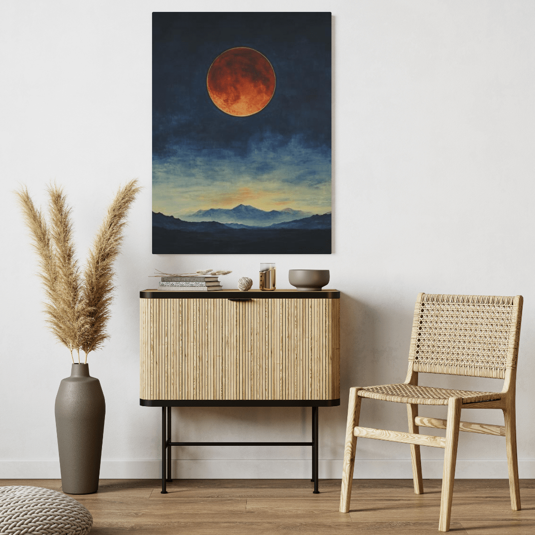 Blood Moon Over Twilight Mountains - Nature Wall Art - Aestheticanvas