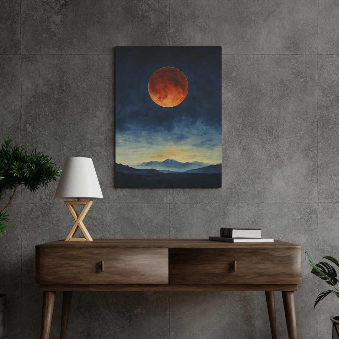 Blood Moon Over Twilight Mountains - Nature Wall Art - Aestheticanvas