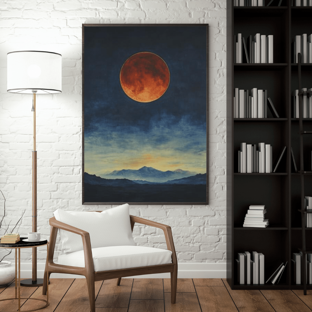 Blood Moon Over Twilight Mountains - Nature Wall Art - Aestheticanvas