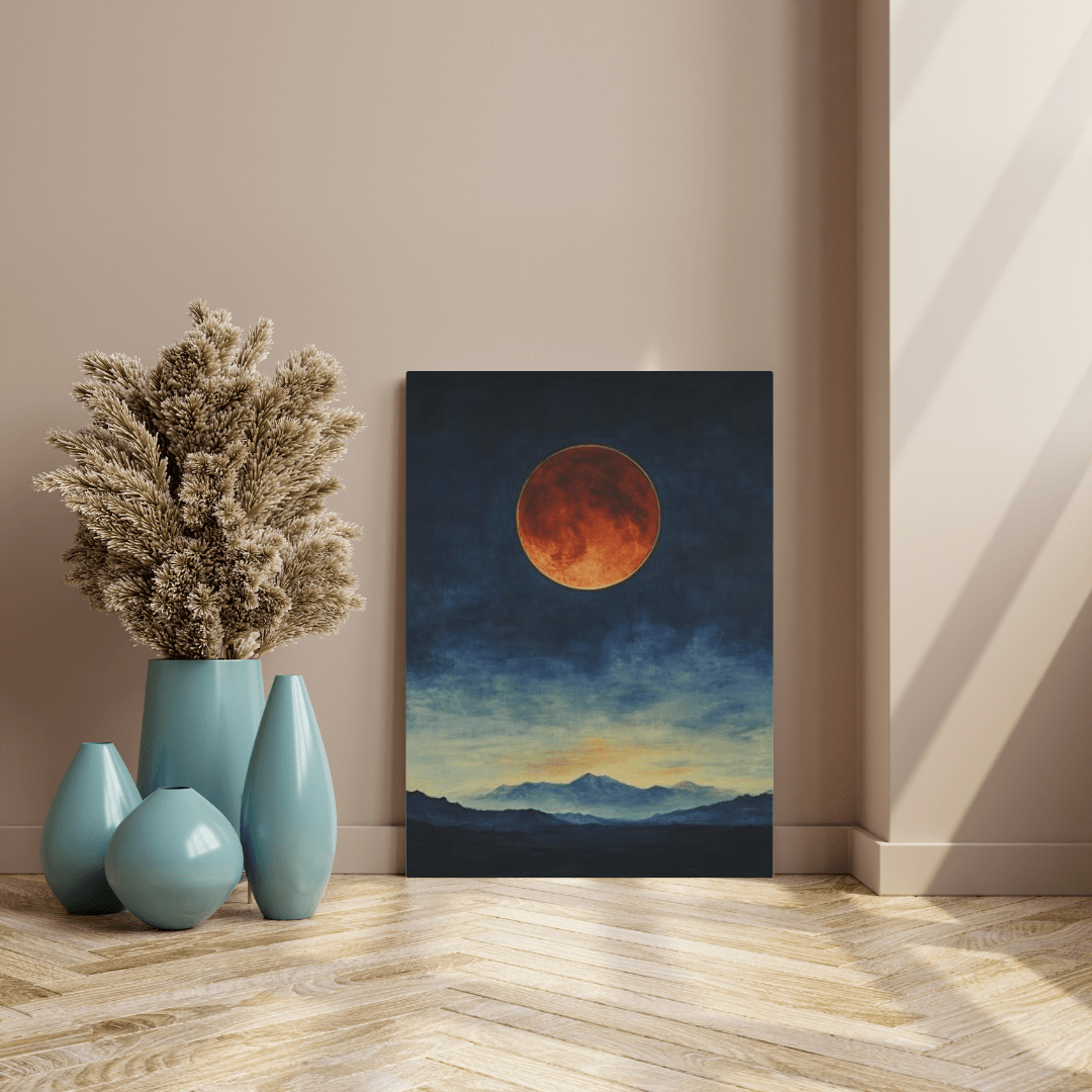 Blood Moon Over Twilight Mountains - Nature Wall Art - Aestheticanvas