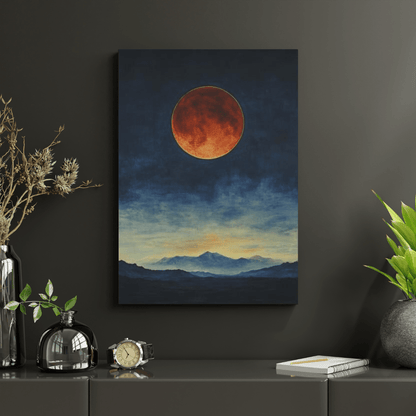 Blood Moon Over Twilight Mountains - Nature Wall Art - Aestheticanvas