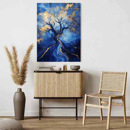 Blue and Gold Abstract Tree of Life - Abstract Wall Art - Aestheticanvas