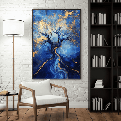 Blue and Gold Abstract Tree of Life - Abstract Wall Art - Aestheticanvas