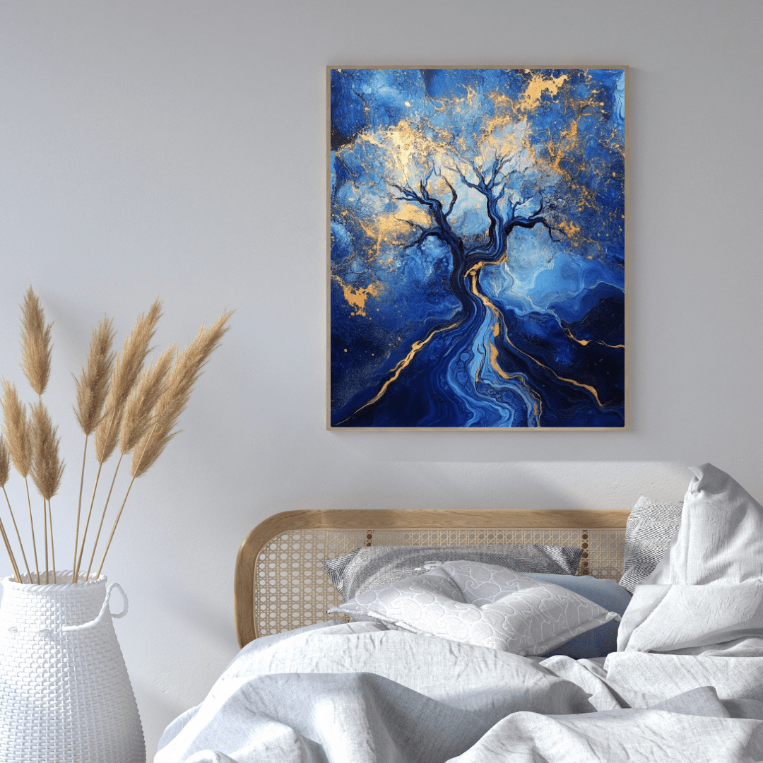 Blue and Gold Abstract Tree of Life - Abstract Wall Art - Aestheticanvas