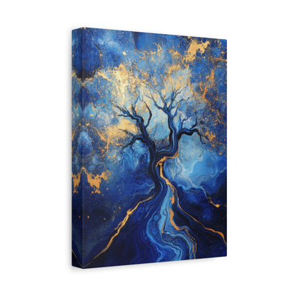 Blue and Gold Abstract Tree of Life - Abstract Wall Art - Aestheticanvas