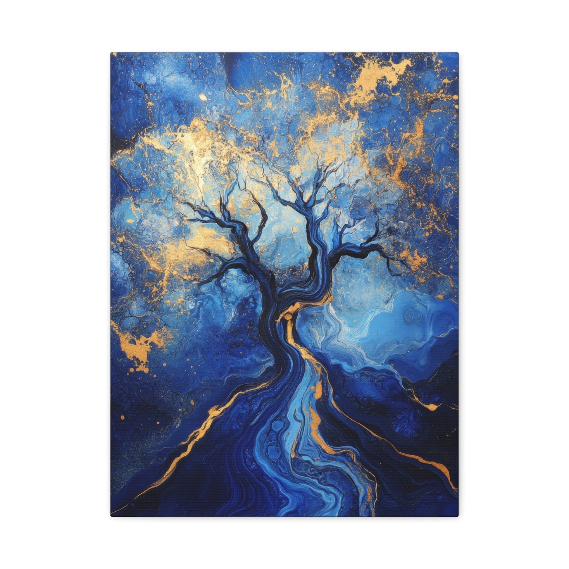 Blue and Gold Abstract Tree of Life - Abstract Wall Art - Aestheticanvas