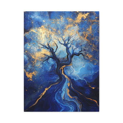 Blue and Gold Abstract Tree of Life - Abstract Wall Art - Aestheticanvas