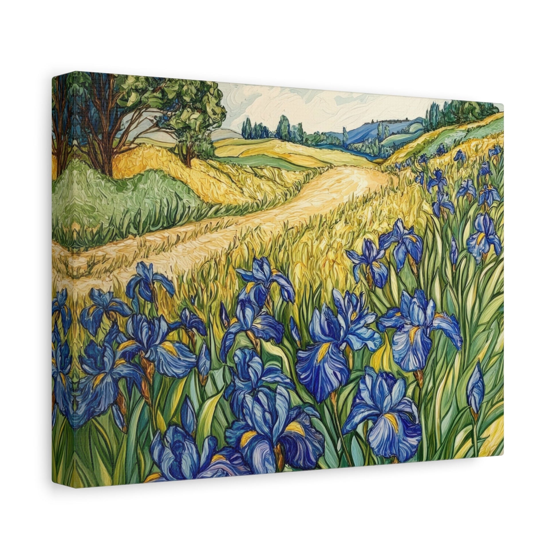 Blue Irises in Golden Fields - Flower Wall Art - Aestheticanvas