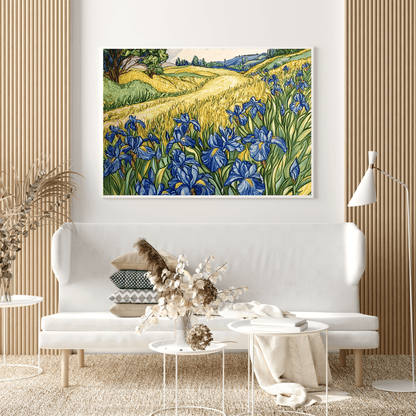 Blue Irises in Golden Fields - Flower Wall Art - Aestheticanvas