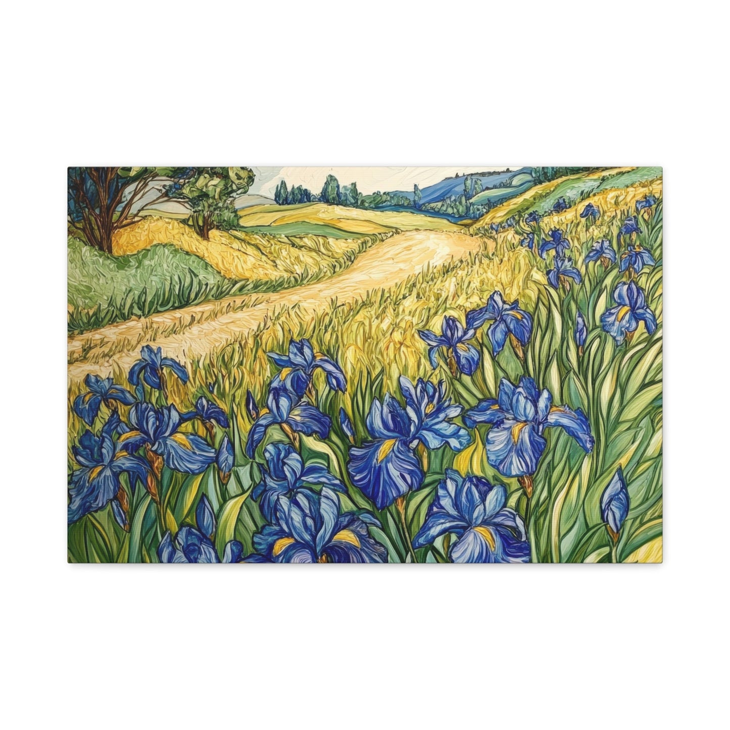 Blue Irises in Golden Fields - Flower Wall Art - Aestheticanvas