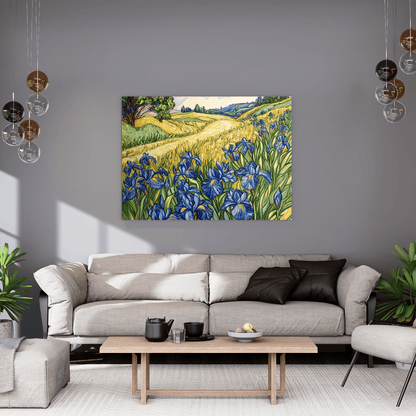 Blue Irises in Golden Fields - Flower Wall Art - Aestheticanvas