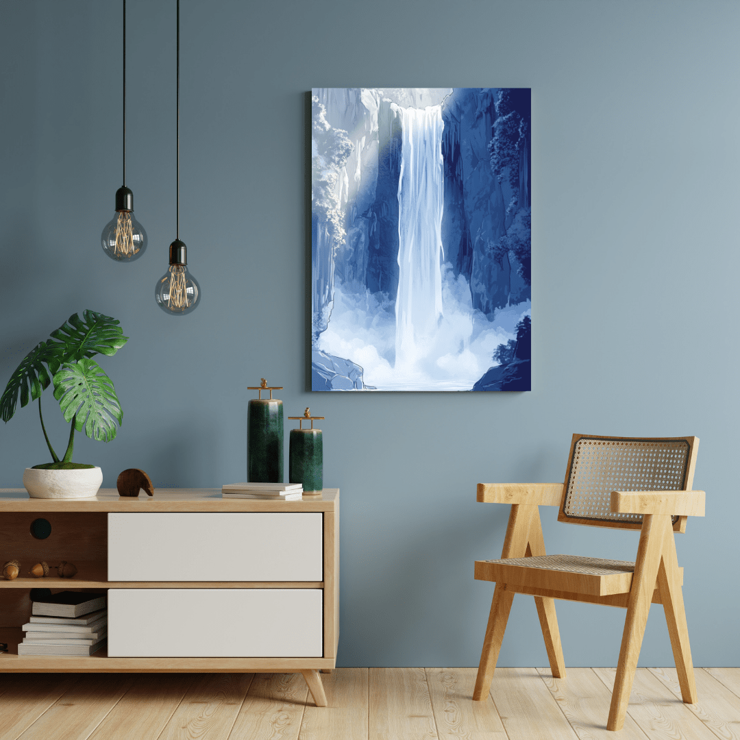 Blue Waterfall Bliss - Nature Wall Art - Aestheticanvas