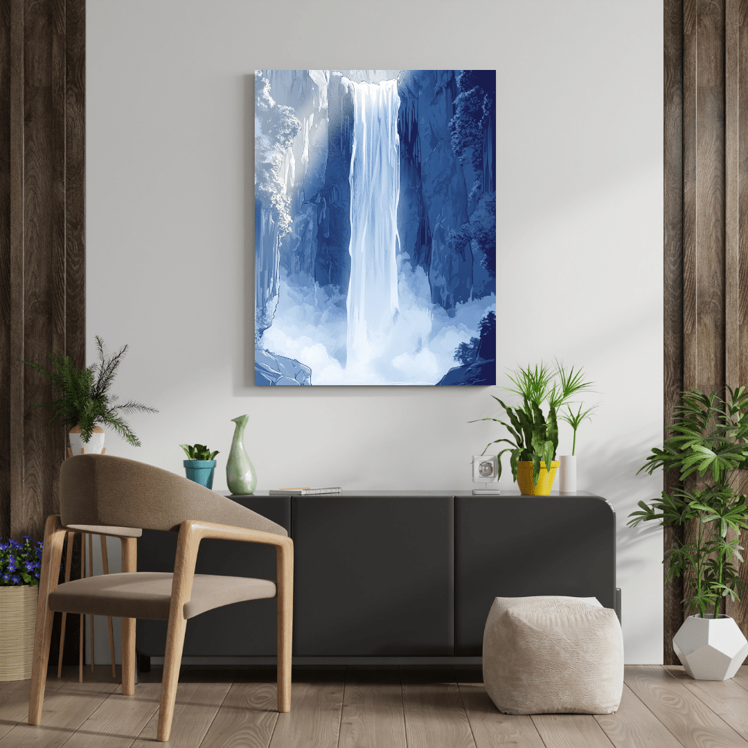 Blue Waterfall Bliss - Nature Wall Art - Aestheticanvas