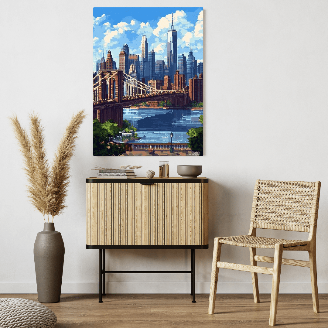 Brooklyn Bridge Skyline - Pixel Art Wall Art - Aestheticanvas